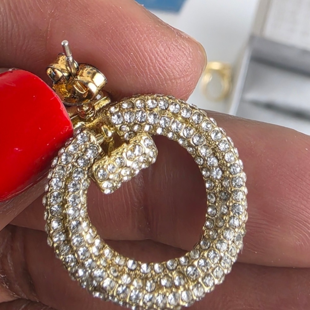 Gold Crystal Door Knob Hoop Earrings Pierced - Picture 11 of 11